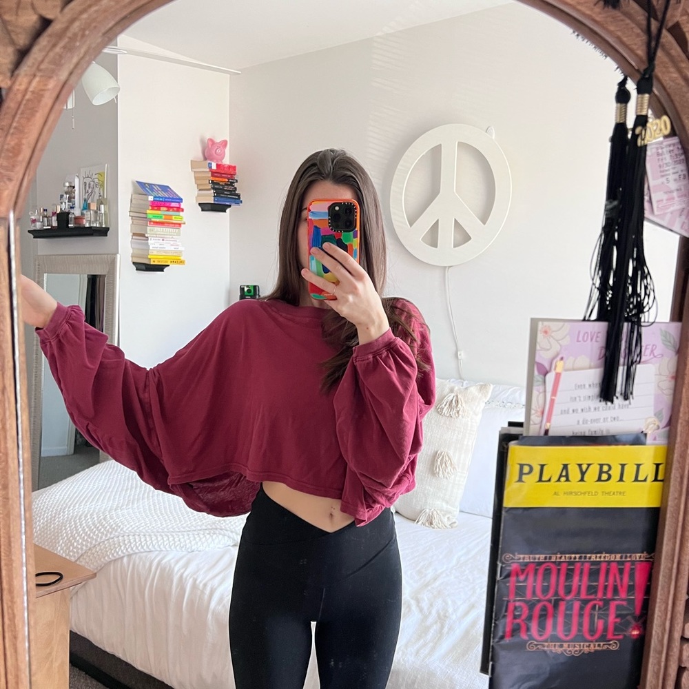 cranberry out from under cropped long sleeve top. extra small. oversized.